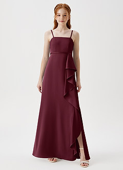 Azazie Kaylee Junior A-Linie Gürtel/Schärpe Stretch-Satin Kleid Cabernetrot image3