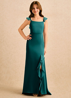 Azazie Novalie Girls Formal Flower Girl Dresses Peacock Mermaid Bow Stretch Satin Dress image4