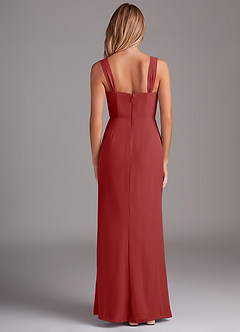 Azazie Denice Bridesmaid Dresses Rust Sheath Pleated Chiffon Dress image2
