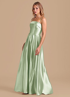 Azazie Lucienne Bridesmaid Dresses Dusty Sage A-Line Pleated Metallic Satin Dress image4