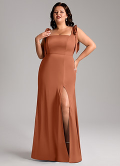 Azazie Frostine Bridesmaid Dresses Cedar Rose A-Line Bow Stretch Satin Dress image9