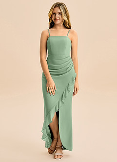 Azazie Buzzy Junior Matcha Sheath Pleated Chiffon Dress image4