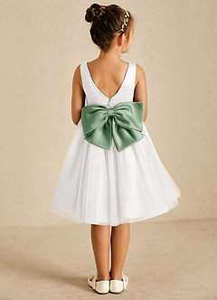 Azazie Seline Blumenmädchenkleider A-Linie Schleifen Tüll Kleid Elfenbein Matcha image1