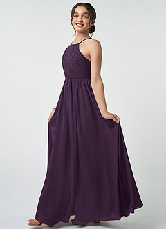 Azazie Leighton Junior Plum A-Line Pleated Chiffon Dress image4