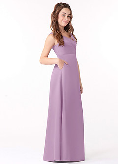 Azazie Sadia Junior Wisteria A-Line Pleated Matte Satin Dress image2