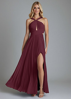 Azazie Hosanna Bridesmaid Dresses Cabernet A-Line Pleated Chiffon Dress image6