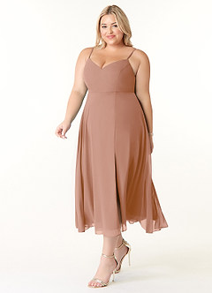 Azazie Clarissa Bridesmaid Dresses Champagne Rose A-Line V-Neck Chiffon Dress image9