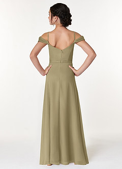 Azazie Alivia Junior Moss Green A-Line Off the Shoulder Chiffon Dress image2