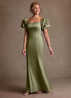 Azazie Redding Mother of the Bride Dresses Pistachio Sheath Ruched Stretch Satin Dress image3