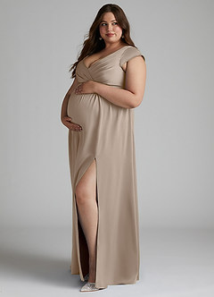Azazie Allessia Maternity Bridesmaid Dresses A-Line Pleated Stretch Satin Floor-Length Dress image8