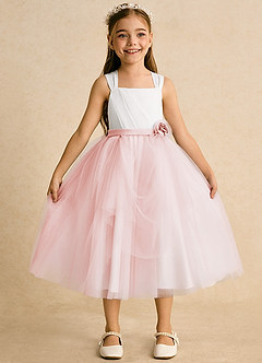Azazie Bonny Flower Girl Dresses Ivory Blushing Pink Ball-Gown Pleated Tulle Dress image7