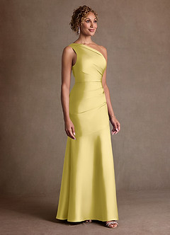 Azazie Haifa Klänningar till brudens mor Klä Sjöjungfru i Stretch Satin Ena axeln Kanariefågel image3