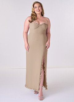 Barbie ♥ Azazie Bridesmaid Dresses Taupe Sheath Corset Chiffon Dress image6