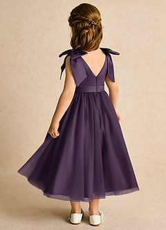 Azazie Serene Abiti da Ragazza di Fiori Abito Principessa in Raso Opaco Fiocco Prugna image3