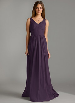 Azazie Keyla Bridesmaid Dresses Plum A-Line Pleated Mesh Dress image4
