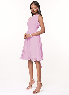 Azazie Katrina Bridesmaid Dresses Candy Pink A-Line One Shoulder Chiffon Dress image3
