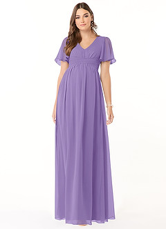 Azazie Verna Maternity Bridesmaid Dresses A-Line V-Neck Ruched Chiffon Floor-Length Dress image1