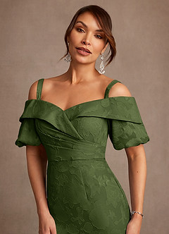 Azazie Golda Mother of the Bride Dresses Olive Sheath Off the Shoulder Floral Burnout Dress image4