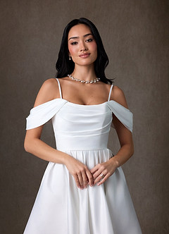Azazie Anne Rochii de mireasă Linie A Satin Mini Rochie image4