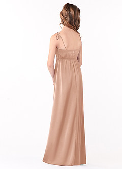 Azazie Violeta Junior Rose Gold A-Line Bow Stretch Satin Dress image2