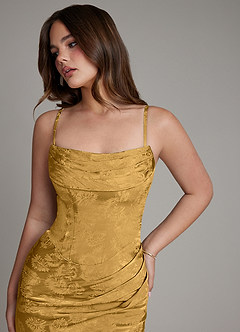Azazie Electra Bridesmaid Dresses Marigold Jacquard Mermaid Corset Floral Jacquard Dress image3