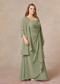 Azazie Weisz Mother of the Bride Dresses Pistachio A-Line Square Neckline Pleated Chiffon Dress image9