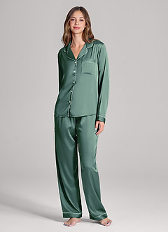 front Långärmad och byxor i satin med pyjamasmönster