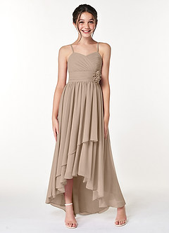 Azazie Catalina Junior Taupe A-Line Ruched Chiffon Dress image4