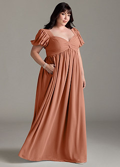 Azazie Madisynn Maternity Bridesmaid Dresses Bow Chiffon Floor-Length Dress image7