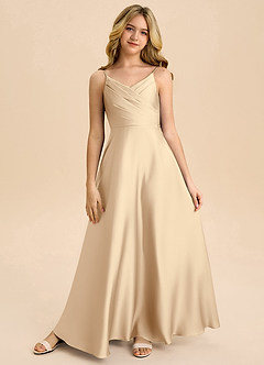 Azazie Bug Junior Linia A Pofałdowany Satyna elastyczna Długość podłogi Młodsza druhna Sukienka image5