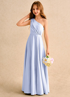Azazie Puddles Girls Formal Jurken voor bloemenmeisjes A-Lijn Jurk van Mat Satijn One-Shoulder Lavendel image6