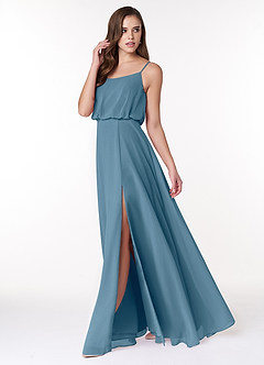 Azazie Lupe At-home Try On Dresses Amethyst A-Line Scoop Blouson Chiffon Dress image3