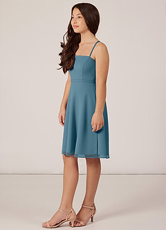Azazie Kalie Junior Agave A-Line with Belt Chiffon Dress image3