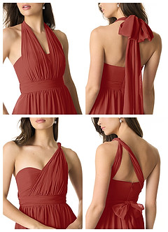 Azazie Olani Bridesmaid Dresses Terracotta A-Line Off the Shoulder Chiffon Convertible Dress image2