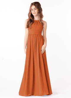 Azazie Jaylah Junior Cinnamon A-Line Ruched Chiffon Dress image2