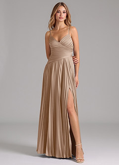 Azazie Vini Abiti da Damigella Abito A-Line in Raso Elasticizzato Plissettato Taupe image4