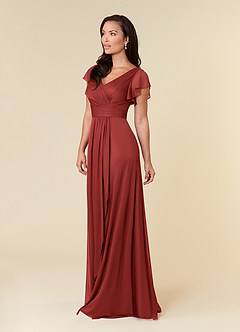 Azazie Reneya Mother of the Bride Dresses Rust A-Line Pleated Mesh Dress image2