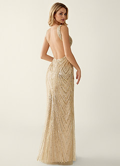 Hazelen Champagne Sequin Embroidery Beading Tulle Off-the-Shoulder Prom Dress image2