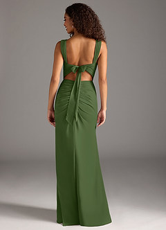 Azazie Jesaphine Bridesmaid Dresses Olive Sheath Bow Chiffon Dress image2