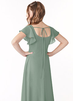 Azazie Bondi Junior Silver Sage A-Line Bow Chiffon Dress image3