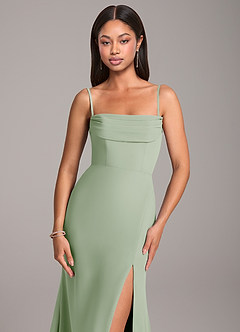 Azazie Saige Bridesmaid Dresses Dusty Sage Sheath Off the Shoulder Chiffon Convertible Dress image2