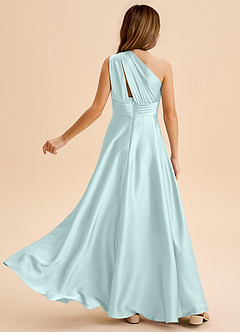 Azazie Charlize Junior Abito A-Line in Raso Elasticizzato Plissettato Sea Glass image2