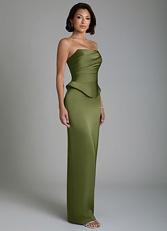 Azazie Harlow Bridesmaid Dresses Olive Sheath Corset Stretch Satin Dress image6