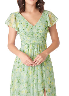 Azazie Omari Vestidos de madrinha de casamento Vestido Sálvia Floral Sonhadora de Chiffon de Linha A image5