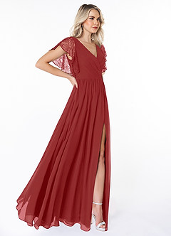 Azazie Zella Abiti da Damigella Abito A-Line in Chiffon Pizzo Ruggine image4