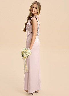 Azazie Jessamine Junior Blushing Pink A-Line Ruched Stretch Satin Dress image3