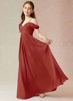 Azazie Kaitlynn Junior Terracotta A-Line Off the Shoulder Chiffon Dress image3