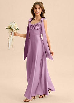 Azazie Halley Junior Jurk van Stretch Satijn met A-Lijn Boog Blauweregen image3