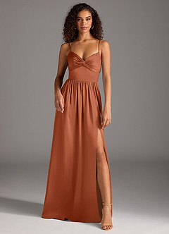 Azazie Zeya Bridesmaid Dresses Cedar Rose A-Line Pleated Stretch Satin Dress image2