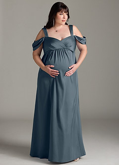 Azazie Rhea Maternity Bridesmaid Dresses A-Line Off-The-Shouler Pleated Stretch Satin Floor-Length Dress image8